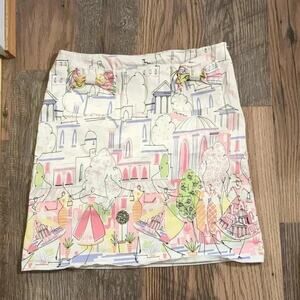 Sandra city illustration white bow pockets pencil skirt size‎ 14